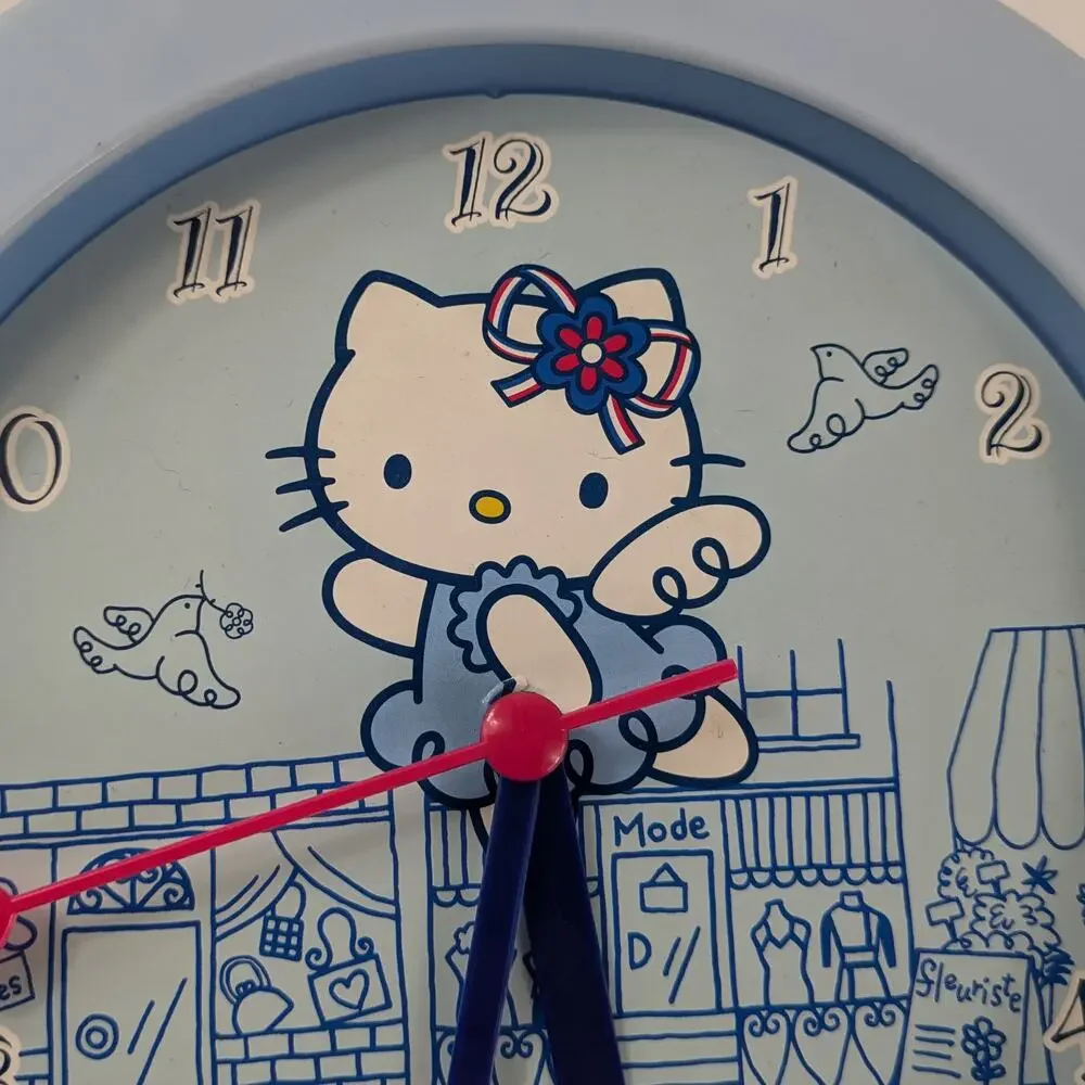 Sanrio Hello Kitty Wall Clock Working Vintage 2002 Baby Blue Angel 7.75
